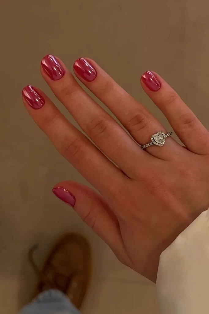 Cherry Chrome Winter Nails