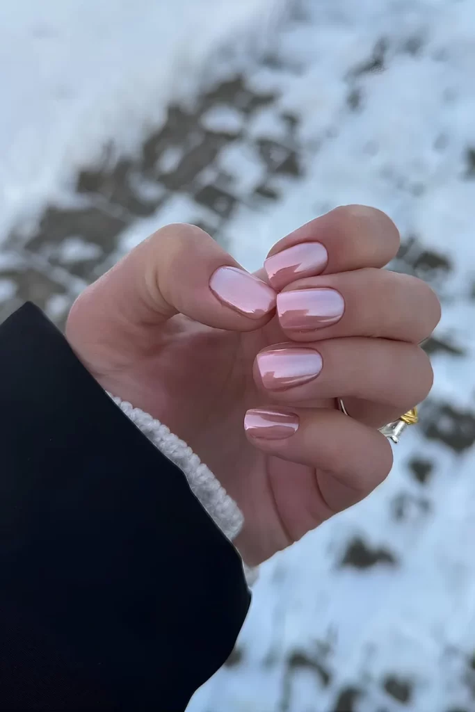 Pink Chrome Winter Nails