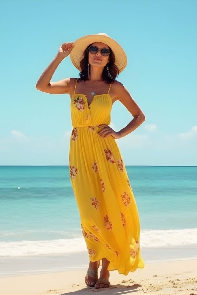 The Yellow Floral Maxi Dress with Straw Hat